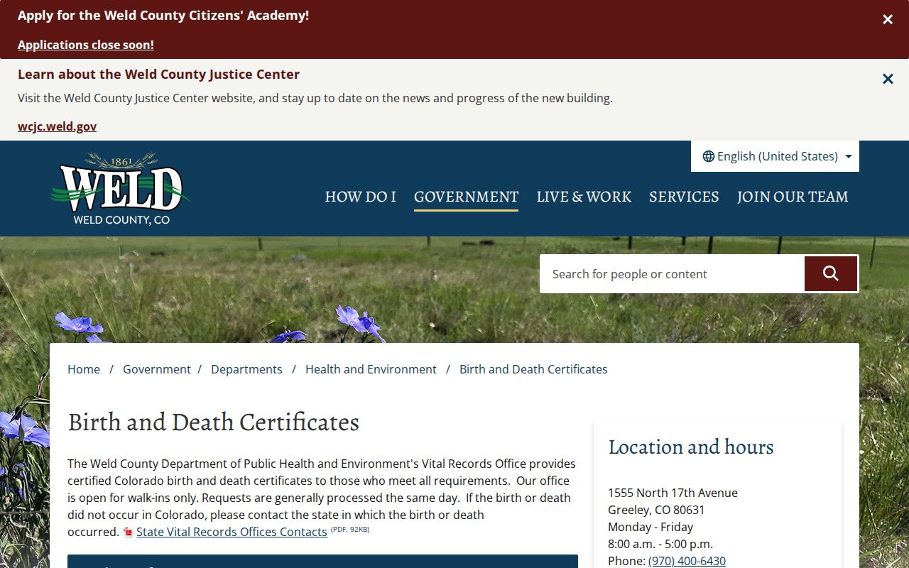 Greeley resident lookup birth and death records office