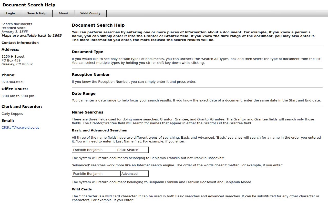 Greeley street directory Weld recorder grantor grantee search